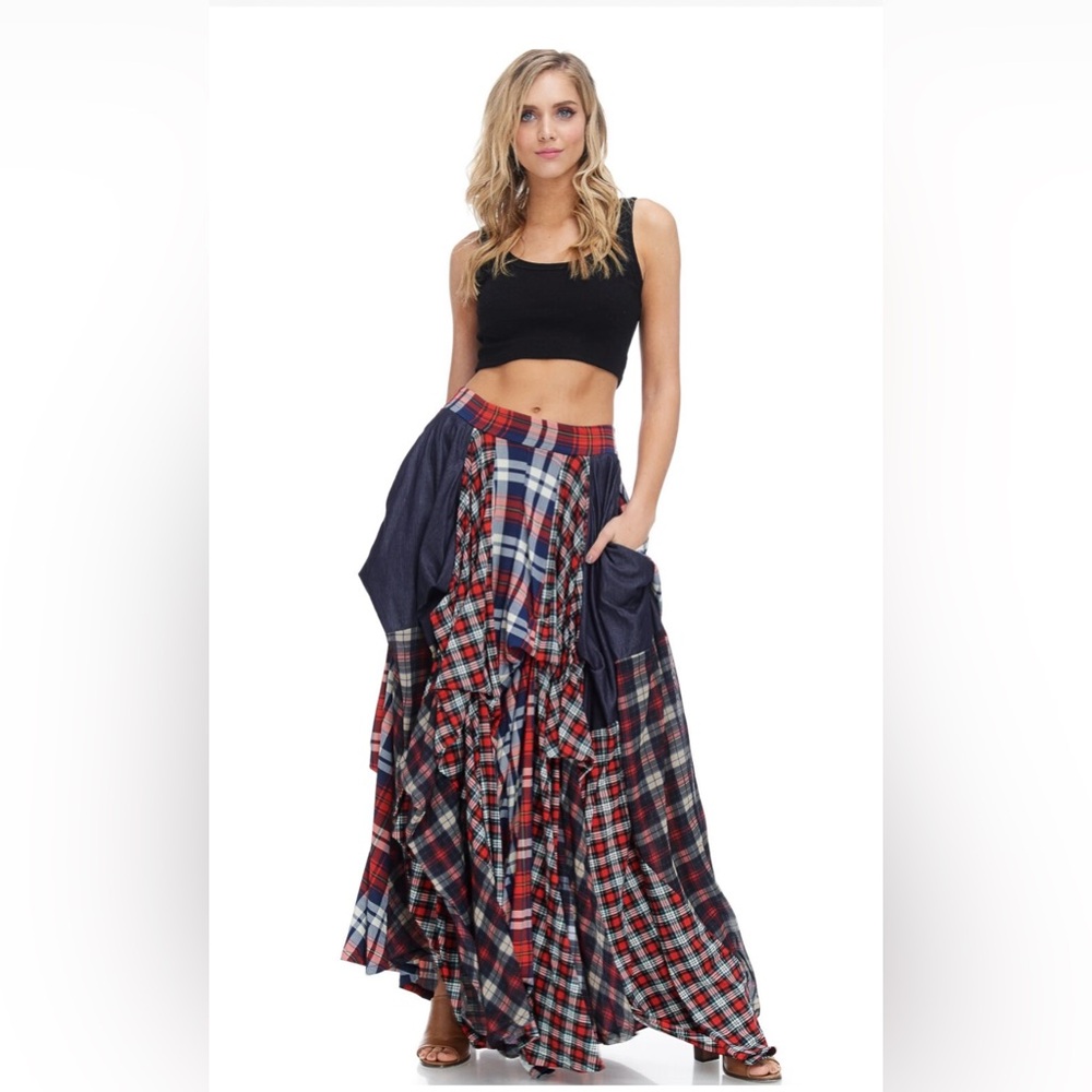 Plaid Patchwork Maxi Skirt